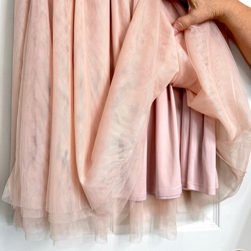 Pink Layered Tulle Midi Skirt Size L Metallic Waistband Balletcore Feminine - Picture 2 of 9